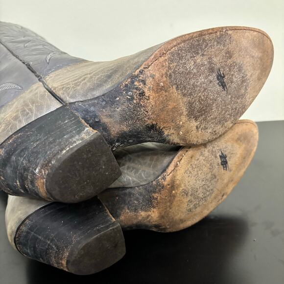 J. Chisholm Women’s Western Cowboy Boots 7M Gray Leather Made in USA Vintage - Picture 6 of 8